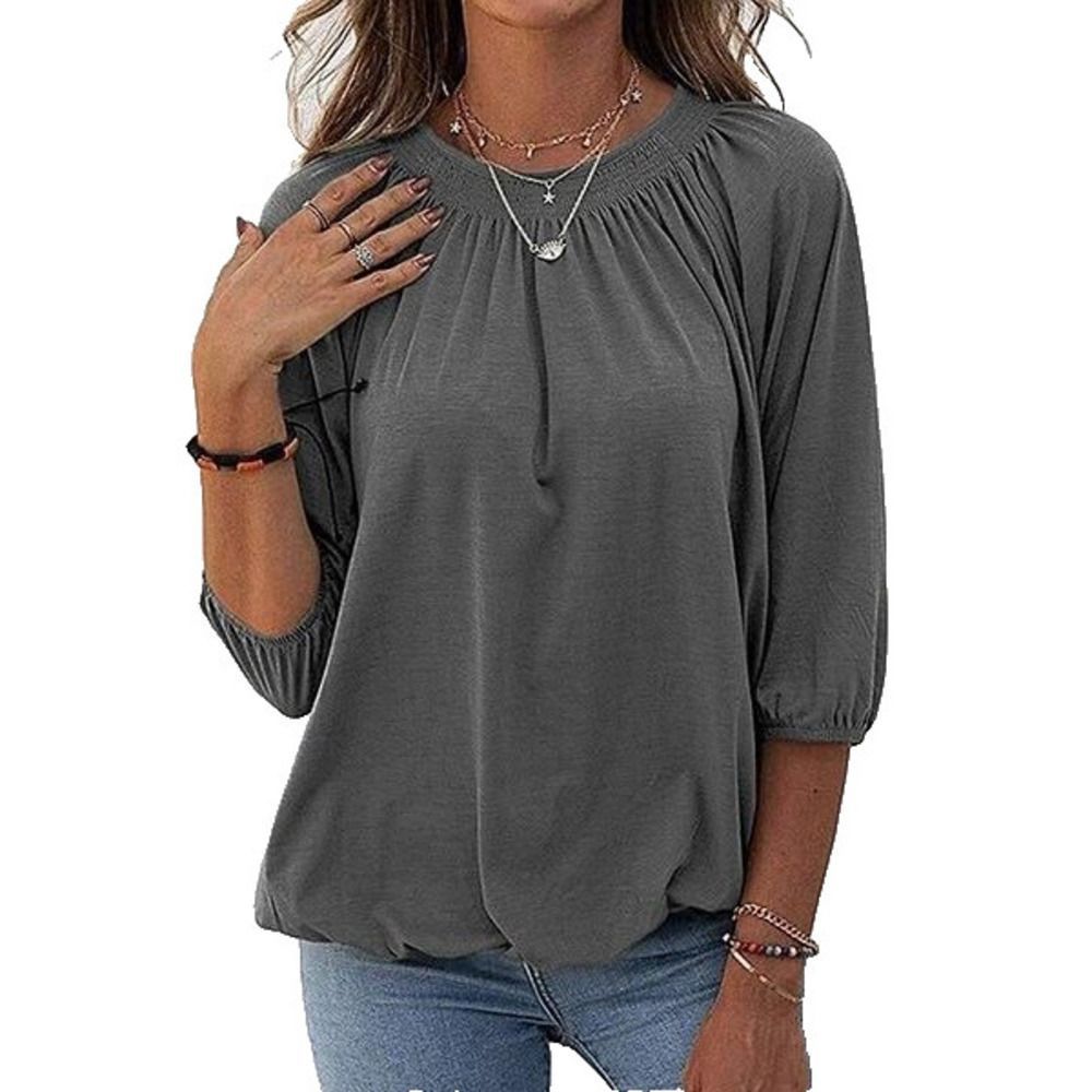 Simple Flavor Gray Half-Sleeve Smocked Crewneck Top Size M